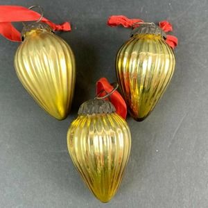 Vintage Mercury Glass Kugel Style Ribbed Gold Lamp 2" Christmas Ornament O27